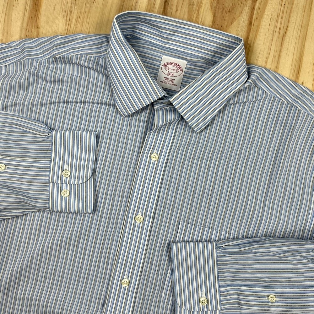 Brooks Brothers 346 Dress Shirt Mens 16.5-4/5 Multi Striped Regular Fit Non-Iron
